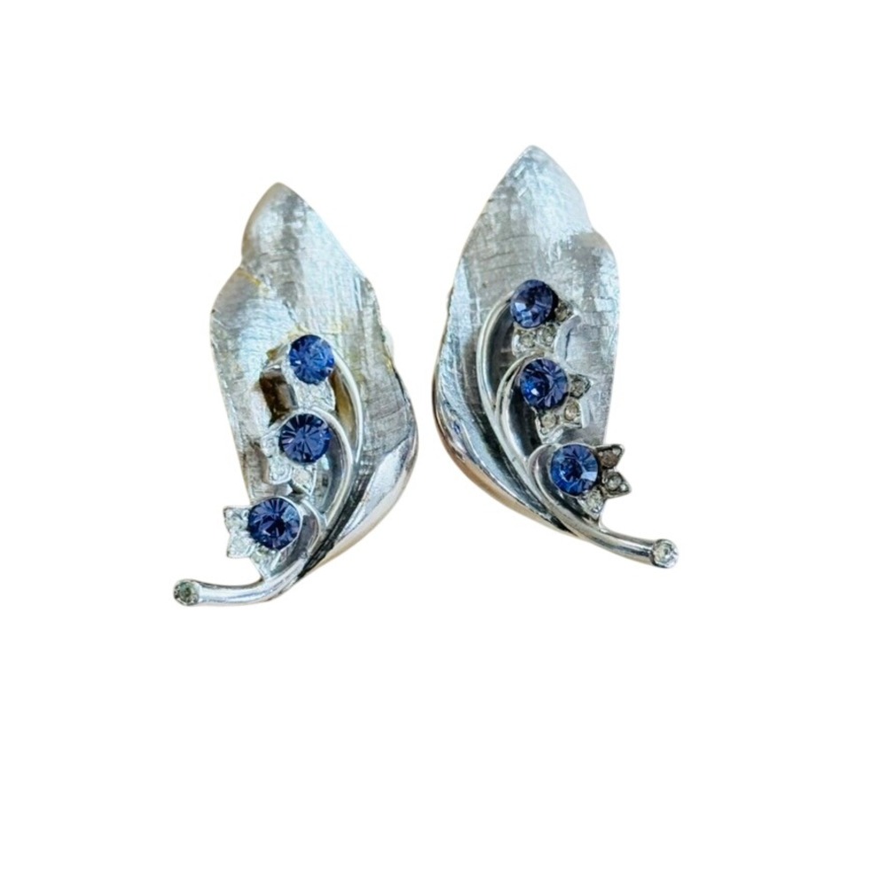 Vtg Joseph Mazer Jomaz Earrings Purple Rhinestone‎ Silver High End Glam Signed